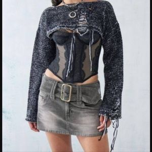 UO Twist Knit Distressed Shrug in Black